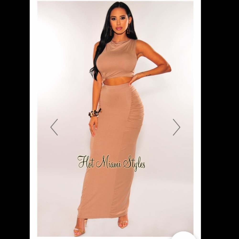 Nude 2 piece maxi skirt set